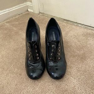 Theory black patent leather booties